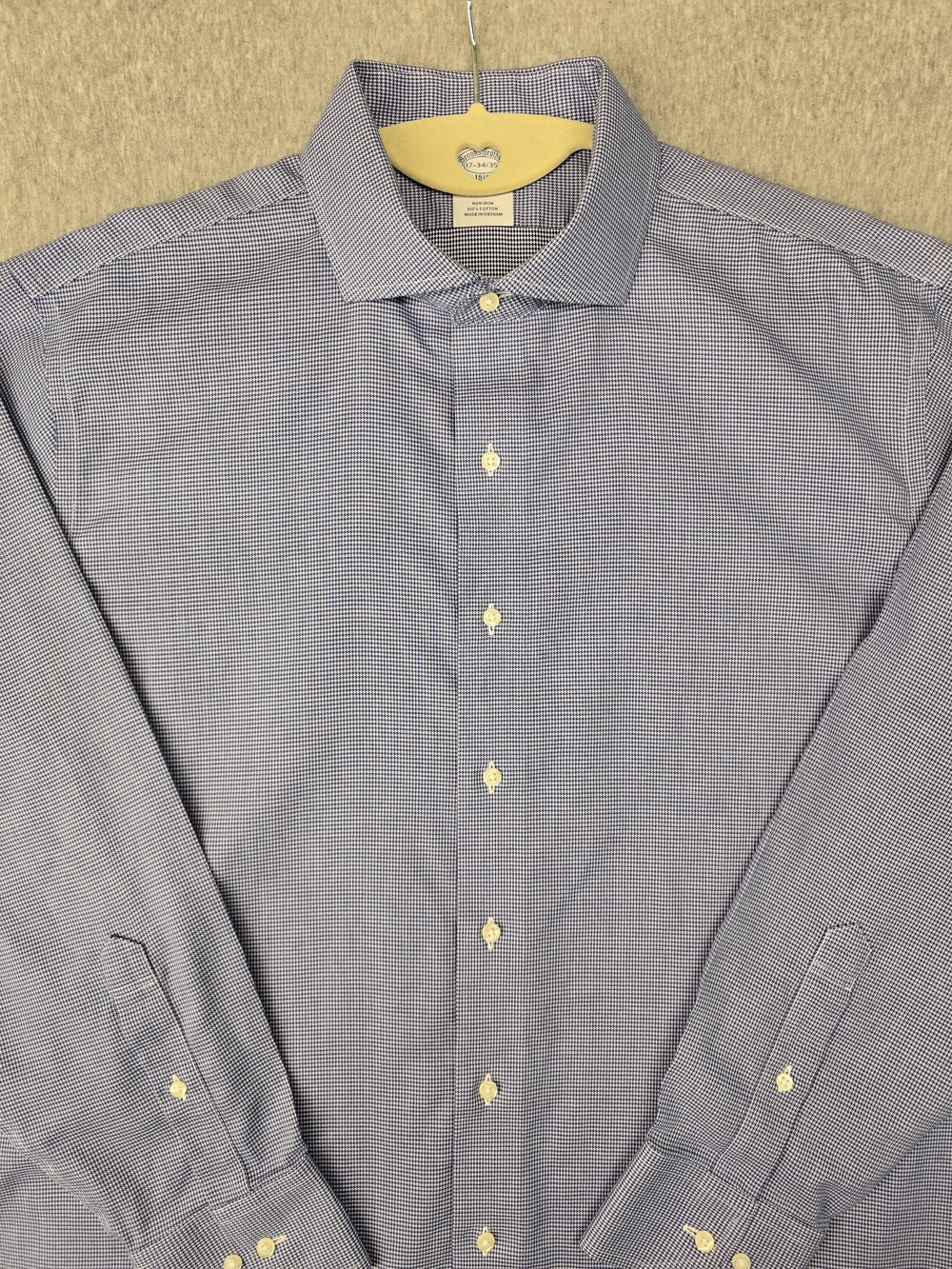 Brooks Brothers Non- Iron Blue White Houndstooth Plaid Size 17-34/35 Dress Shirt